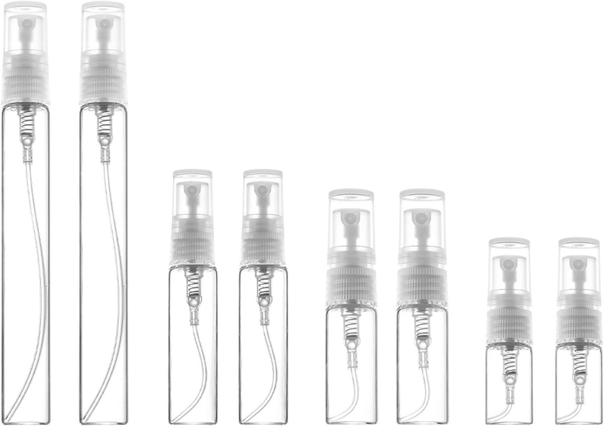 Lege parfumatomizers set van 8 stuks - Oplaadbare mini flessen voor parfummonsters en cosmetica (2ml, 7ml, 10ml)