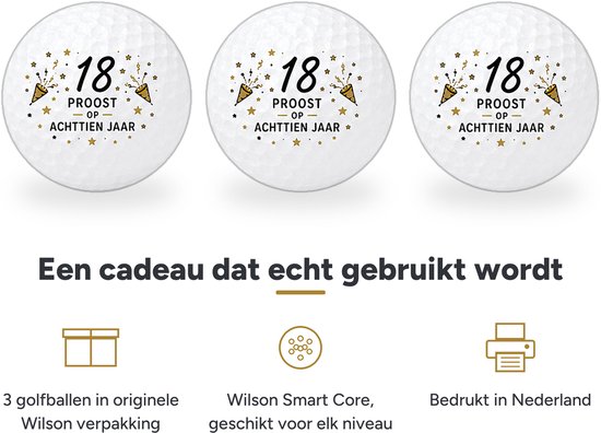 Wilson Golfballen 18 Jaar - Verjaardag Golf Cadeau - 3 stuks - Golfbal met Opdruk van Wilson — afbeelding 3
