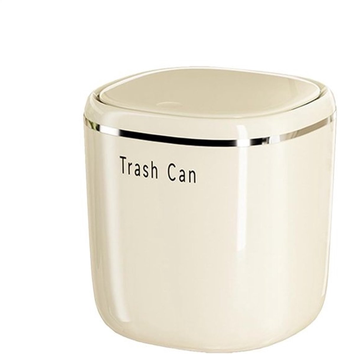 Mini prullenbak - Afvalmand desktop - Ruimte besparen - Met push-top deksel - 13.5 x 14 cm - Beige