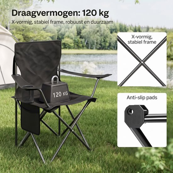 Yar Simplechair - Campingstoel - Inklapbaar Visstoel - Vouwstoel - Comfortabel - Opvouwbaar Stoel - Max. 120 KG - Zwart — afbeelding 4