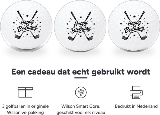 Golfballen Happy Birthday - Verjaardag Golf Cadeau - 3 stuks - Wilson - Golfbal met Opdruk van Wilson — afbeelding 2