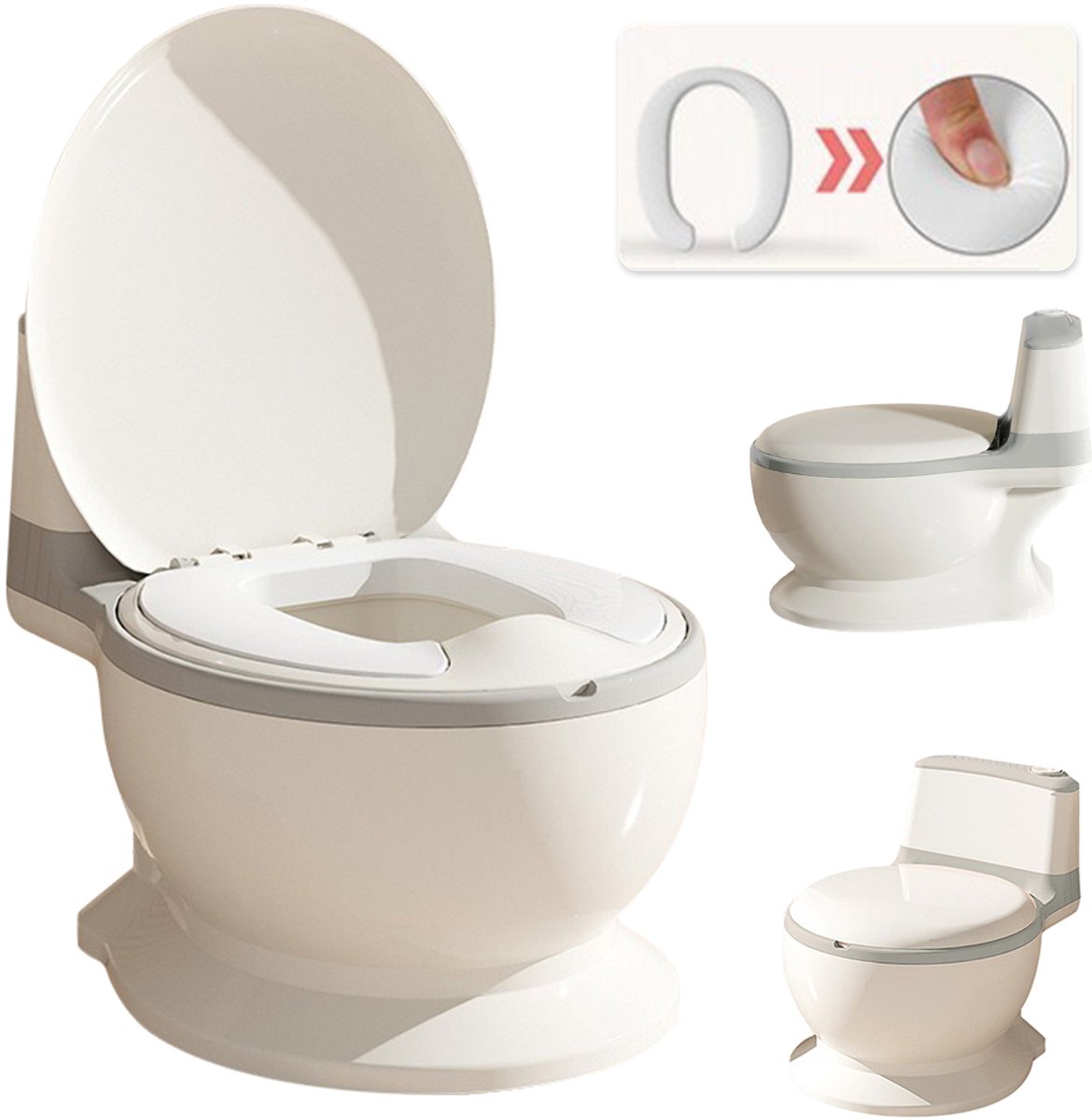 PIPIPOXER Plaspotje - Potje met Geluid - Wc-trainer Verkleiner- met Muziek & Flush knop - Potje Peuter - Kinder Toilet - Toilettrainer – tot 50kg - Grijs