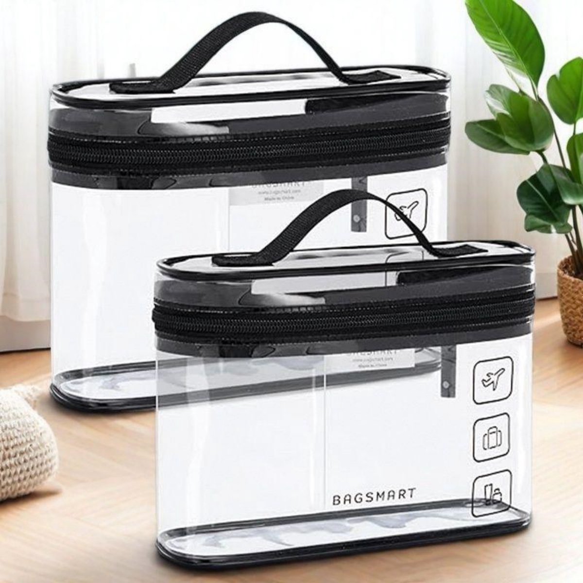 SSTRWGOOD 2 Stuks Toilettas - Waterdichte Reistas - Grote Capaciteit - Geschikt voor Vliegreizen - Makkelijk Schoon te Maken - Plastic - 21.6x7.6x16cm