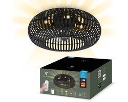Varin® Smart Ventilator - Bamboe Zwart - Tuya Wifi - Ø 50cm - 18W Plafondventilator met verlichting - Smart lamp slaapkamer - Plafonniere kinderkamer - Plafondlampen industrieel - Plafond lamp - Afstandsbediening - Plafond ventilator