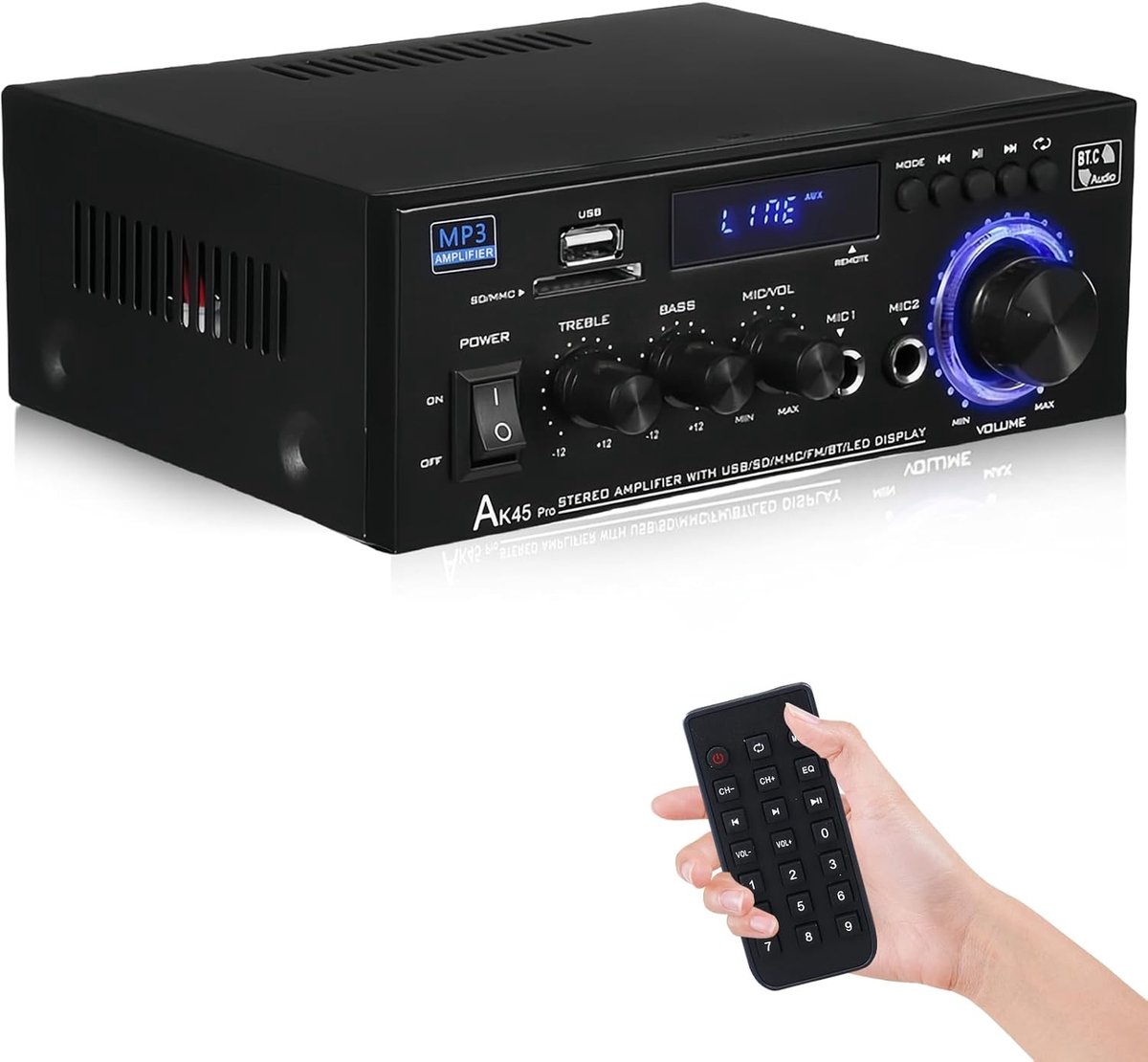 Mini Stereo Bluetooth Audio Versterker met FM Radio, Remote Control en SD/USB Ingang - 40W x 2 Digitale HiFi Versterker voor Thuisgebruik en Party's