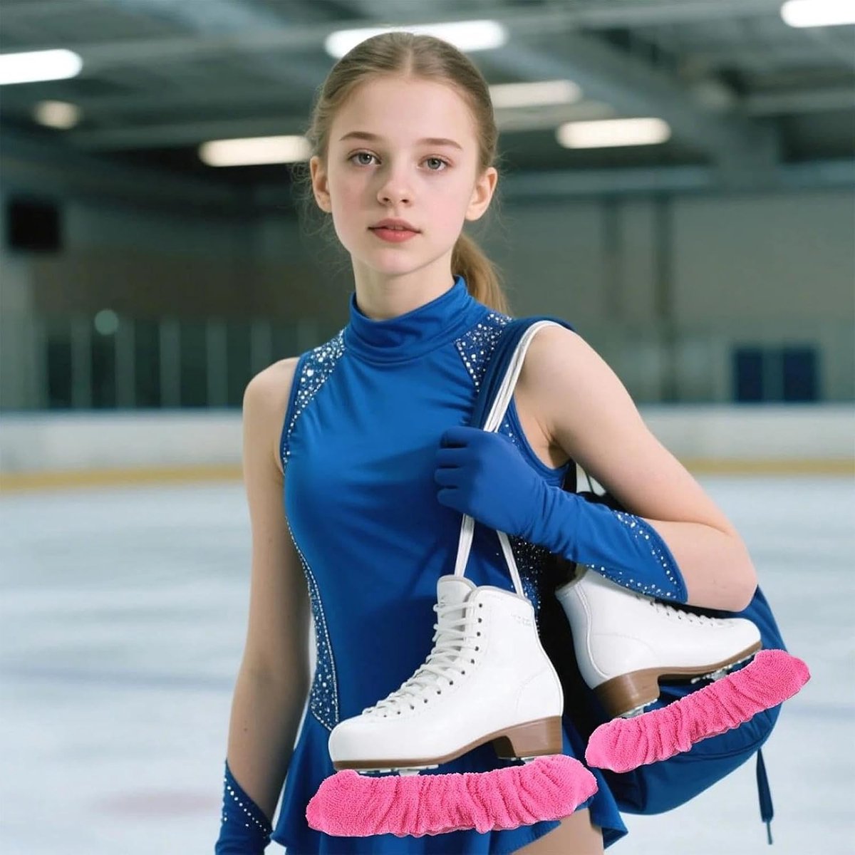 Winter Skate Beschermers met Extra Handdoek voor IJs Hockey en Kunstschaatsen - Ideale Accessoires voor Schaatsliefhebbers, Roze Polyester, One Size