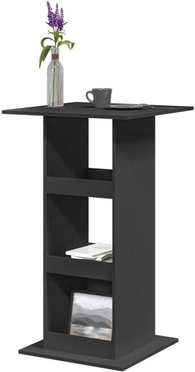 Hoge Bartafel met Opbergruimte 60x60 cm Zwart Houten Keukentafel