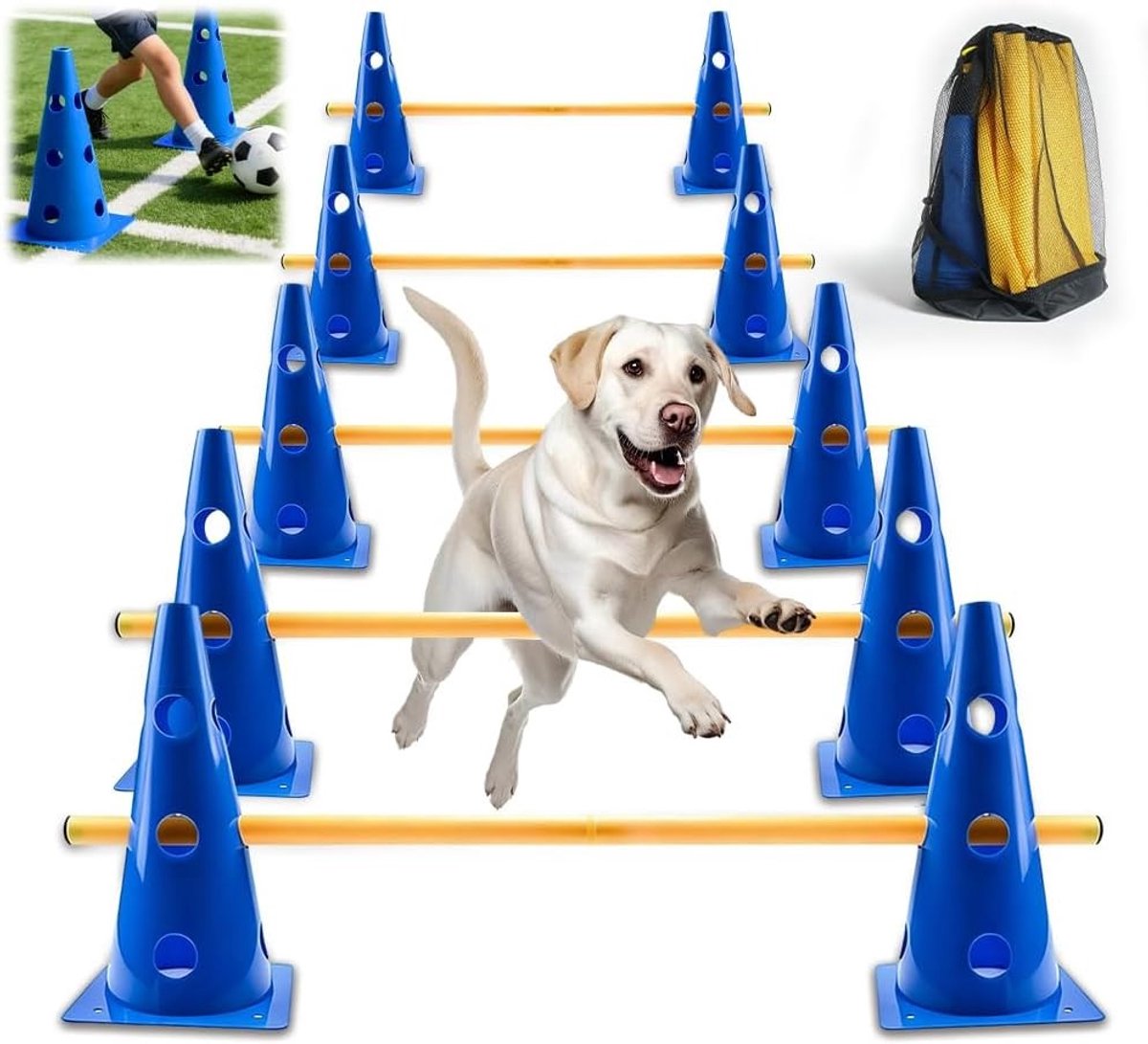Agility Set voor Kleine Honden, Verstelbare Trainingshindernissen, Obstakels voor Hondensport, 23 cm Hoog, 5 Stangen van 80 cm Lang