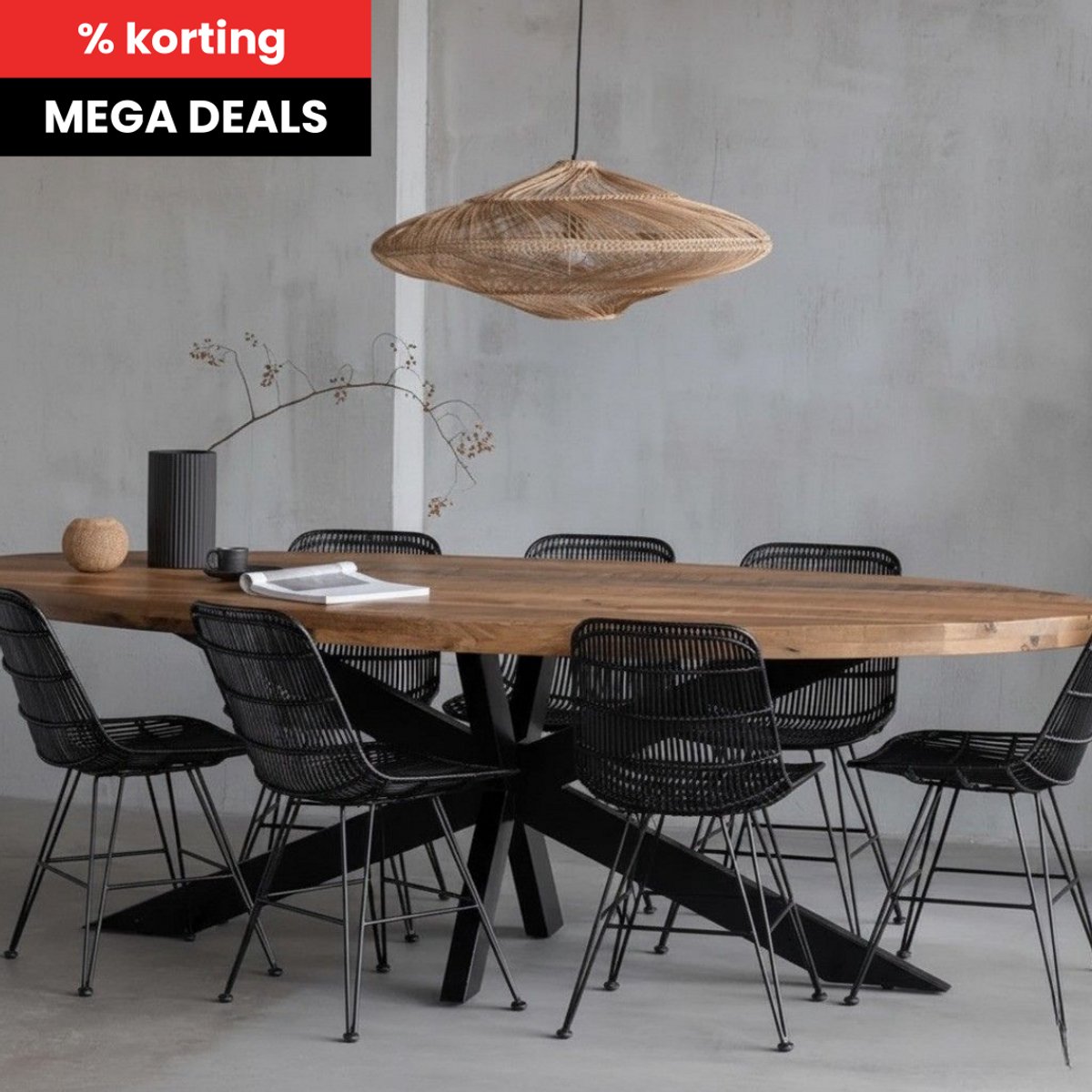 Mangohouten Eettafel Tulsa Ovaal 240×110 cm Mahom Industrieel - Dinertafel van Mangohout & Metaal - Industriële Eettafel