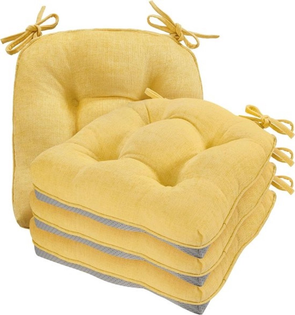 Stoelkussens Set - Zitkussens Keuken - Comfortabel Zitten - Antislip & Banden - 43x43 cm Pakket 4 - Geel