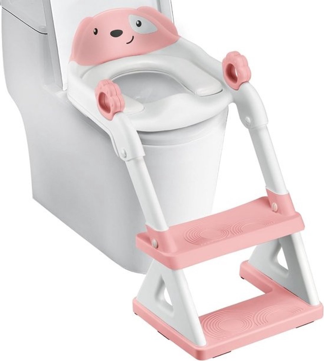 2-in-1 Zindelijkheidstraining Toiletbril voor Peuters met Verstelbaar Krukje - Driehoek Stabiliteit (Roze)
