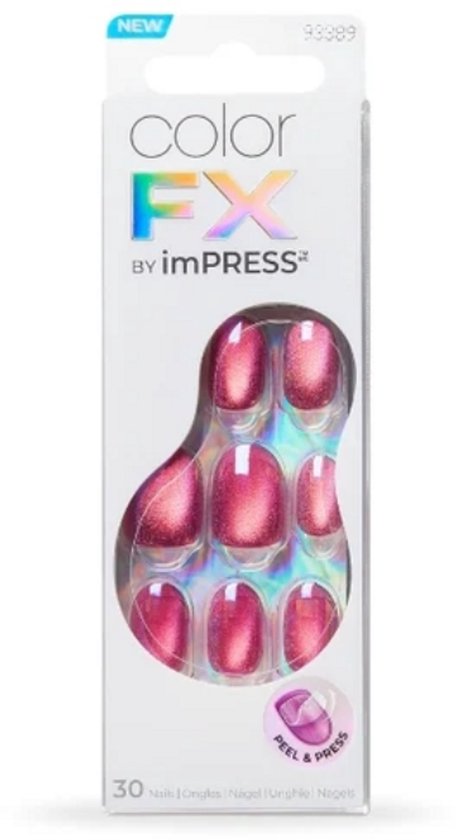 Verpakking met imPRESS Color FX kunstnagels in roze glinsterende kleur. 30 stuks.