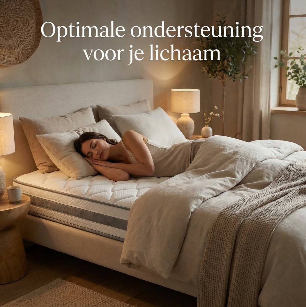MEUNIQ Pocketveringmatras 160 x 200 cm H4, 25 cm hoog, 7 zones met comfortschuim en polyester dubbelgebreide tijk voor volwassenen, wit