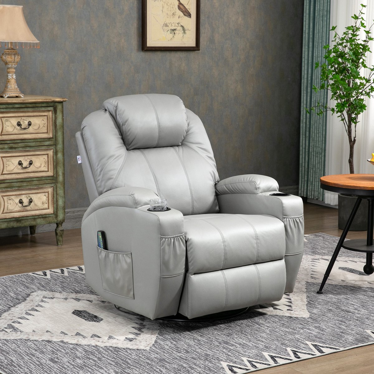REDOM Massagestoel Relaxfauteuil - 8 vibratiepunten en 5 modi - Handmatig verstelbaar tot 135° - Verhoogde voetensteun - 360° draaibaar - Kunstleer - Grijs - 99 x 89 x 106 cm Lichtgrijs
