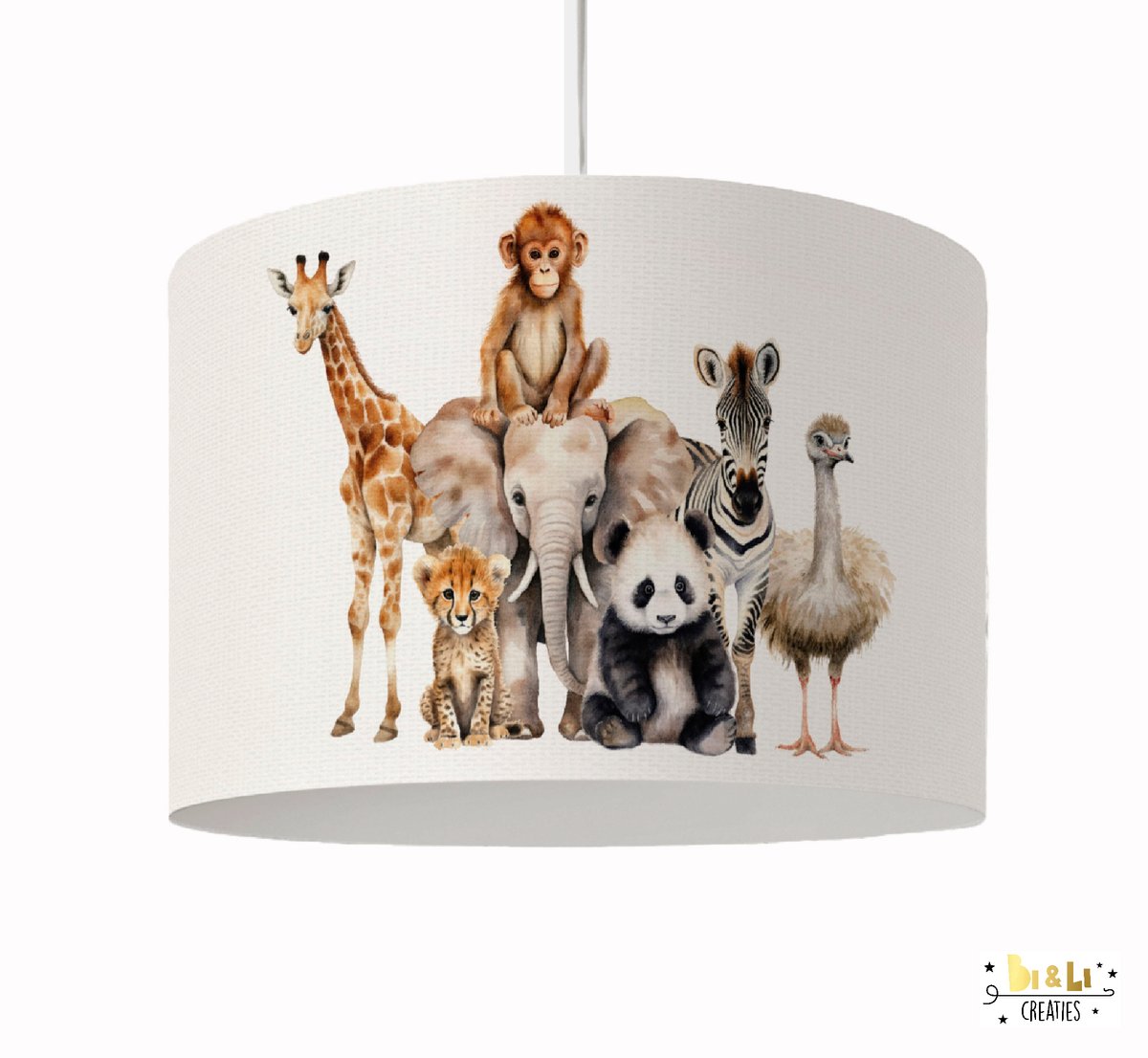 Hanglamp Safari-dieren-giraf-panda-olifant-aap-jungle-zebra