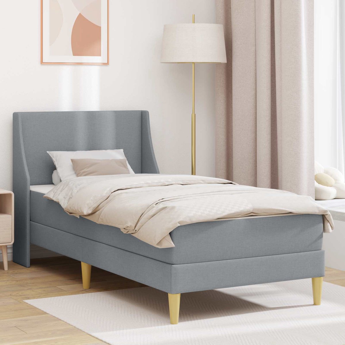 vidaXL Bedframe - met - matras - Lichtgrijs - 90 - x - 190 - cm - Stof