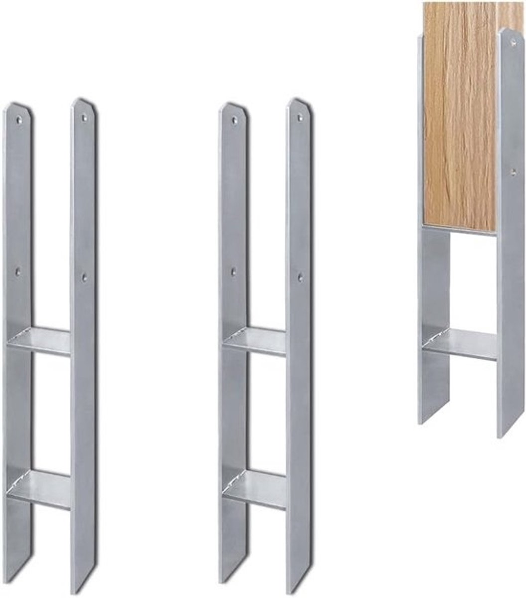 H-paaldragers - Grondankers - Constructie Stabiliseren - Warm Verzinkt Staal - 2 Stuks 600mm - Zilver