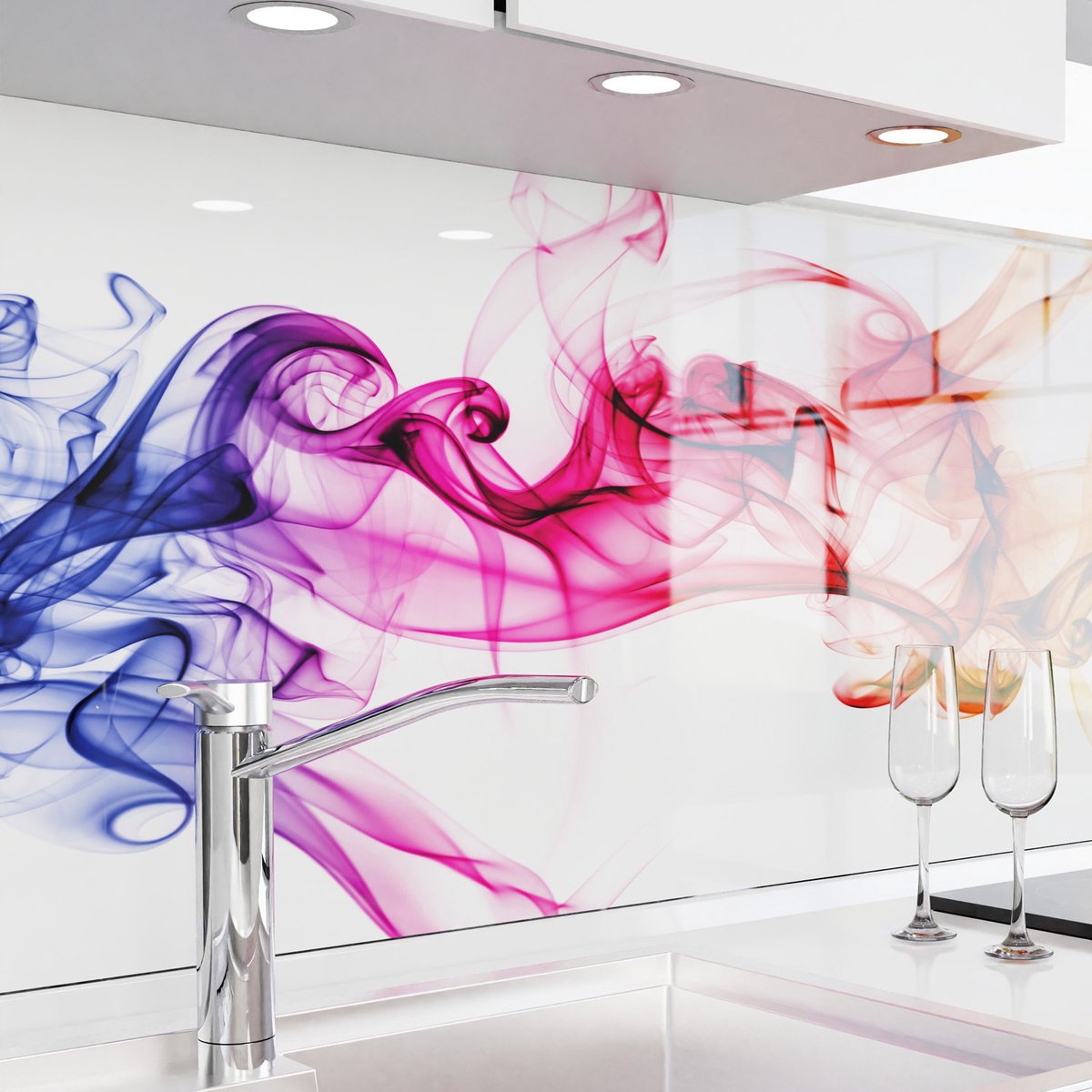 Keuken achterwand zelfklevend – Glaslook – Spatscherm keuken – Verstevigde PET folie – Spatwand fornuis – Muurbeschermer – 0,80 mm - Kleurige rook - 500 cm x 80 cm