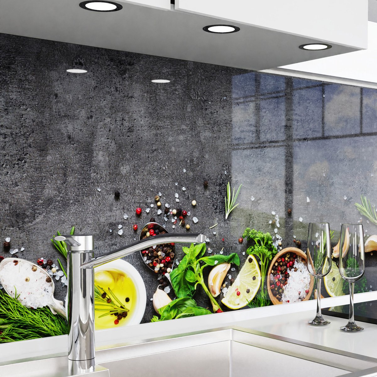 Keuken achterwand zelfklevend – Glaslook – Spatscherm keuken – Verstevigde PET folie – Spatwand fornuis – Muurbeschermer – 0,80 mm - Kruidentafel - 400 cm x 80 cm