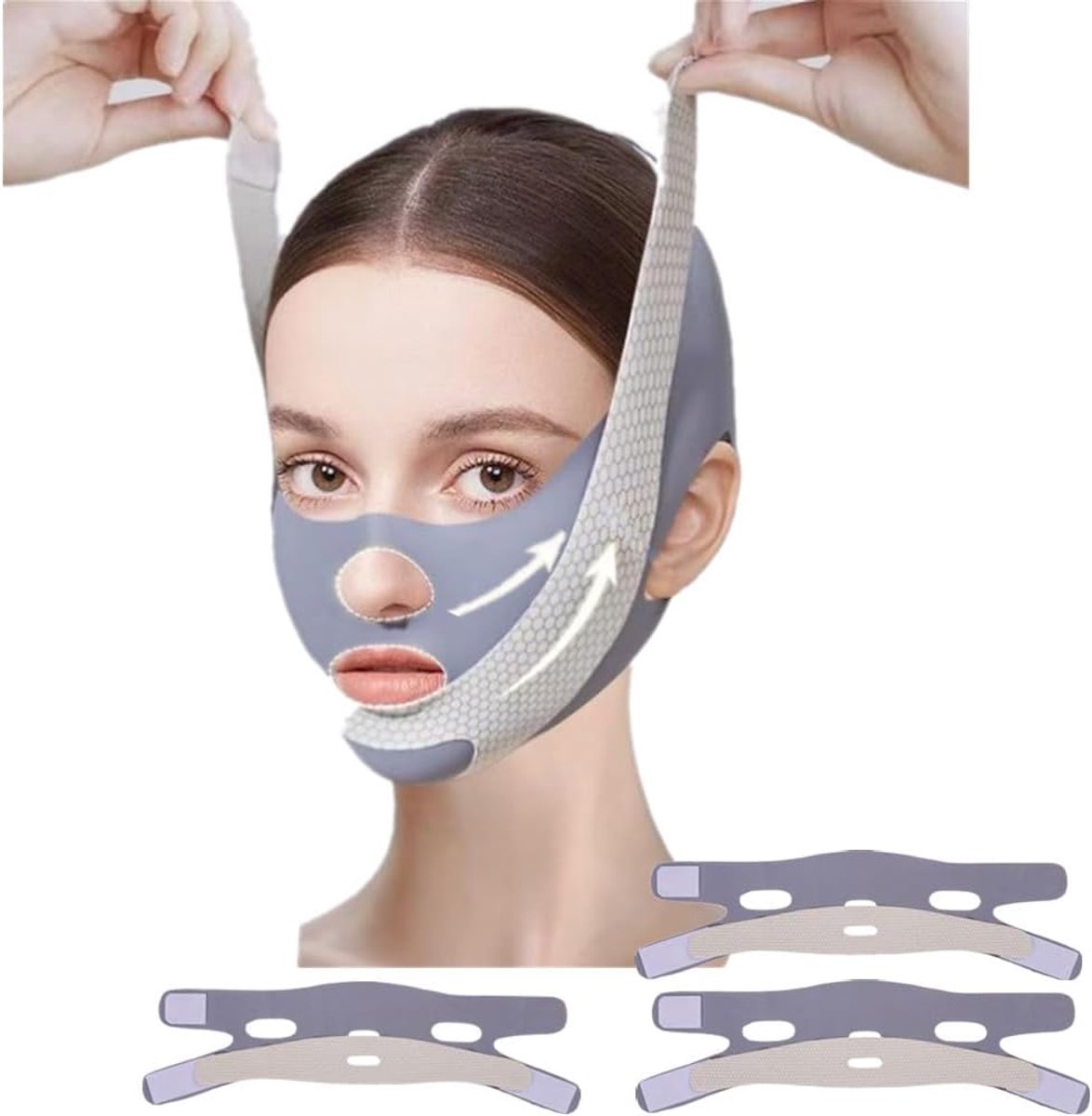 3 stuks herbruikbaar dubbellaags liftmasker met kinriem om te slapen, gezichtslift voorkomt verslapping, liften neusplooien op, tilt mondhoeken op, gezichtsmasker voor mannen en vrouwen