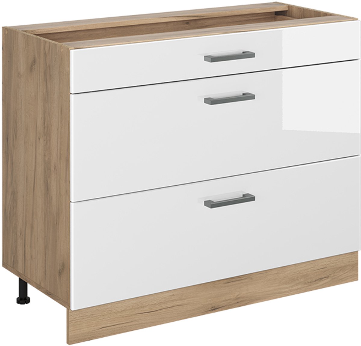 Vicco Keukenonderkast R-Line, Wit Hoogglans/Goudkleurig Eiken, 100 cm zonder werkblad