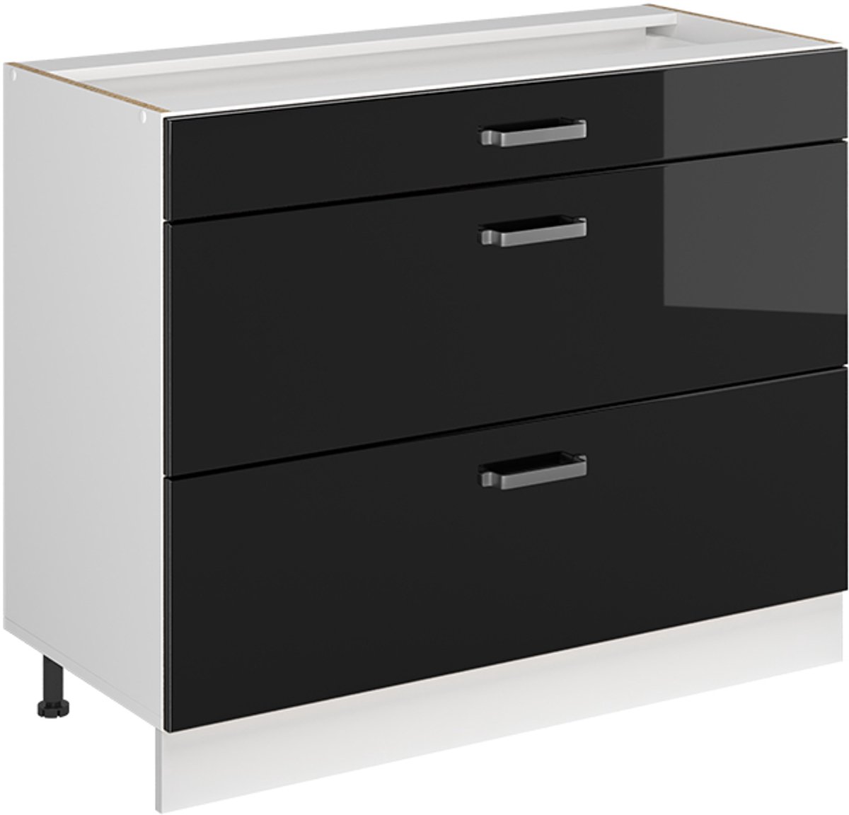 Vicco Keukenonderkast R-Line, Zwart hoogglans/Wit, 100 cm zonder werkblad
