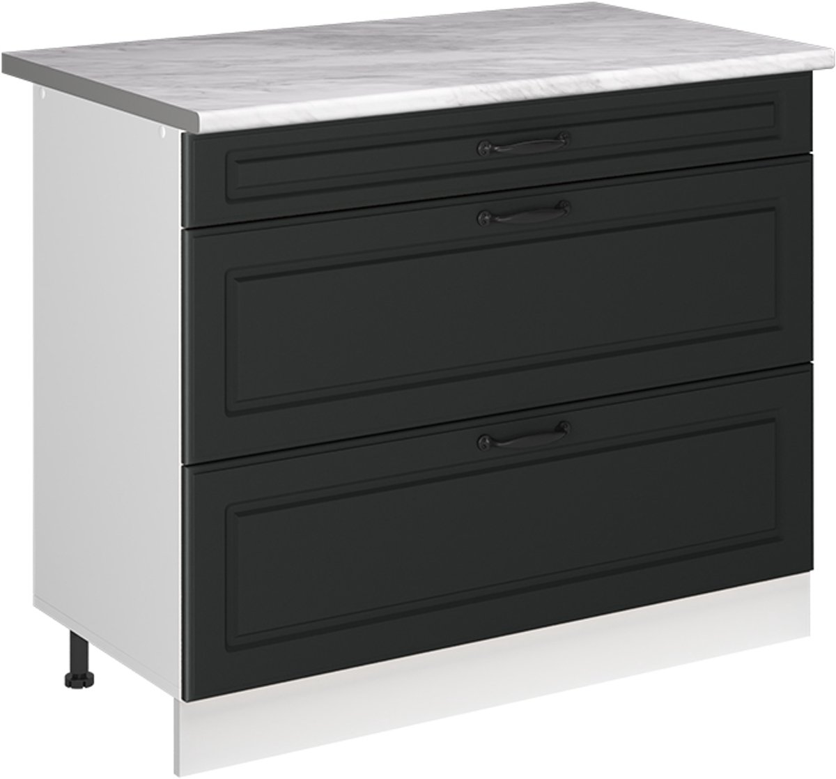 Vicco Keukenonderkast R-Line, Antraciet landelijk/Wit, 100 cm marmer werkblad