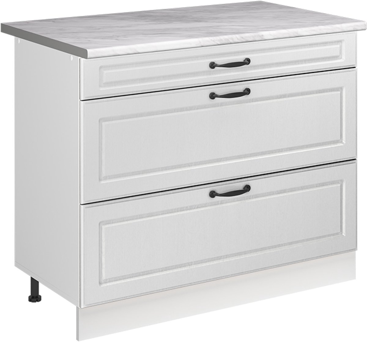 Vicco Keukenonderkast R-Line, Wit landelijk/Wit, 100 cm marmer werkblad