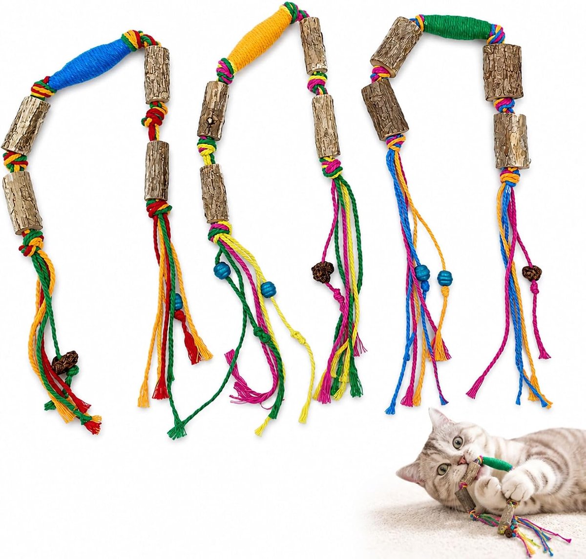 Set van 3, kattenkruidstokken, zelfbezigheid