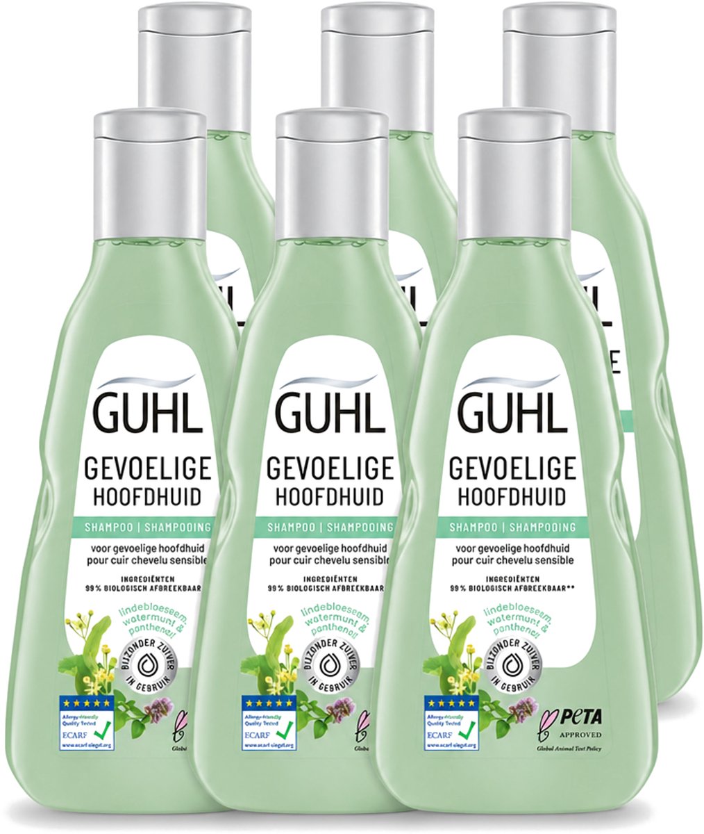 6 x Guhl - Shampoo - Gevoelige Hoofdhuid - 250 ml - Voordeelverpakking - 6 stuks