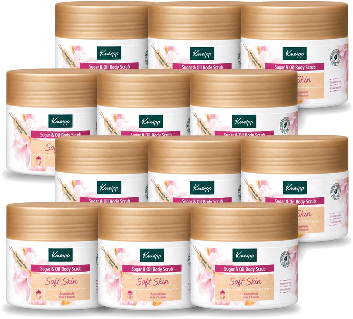 12 x Kneipp - Body scrub - Sugar & Oil - Soft Skin - Voor droge en gevoelige huid - 220 g - Voordeelverpakking - 12 stuks