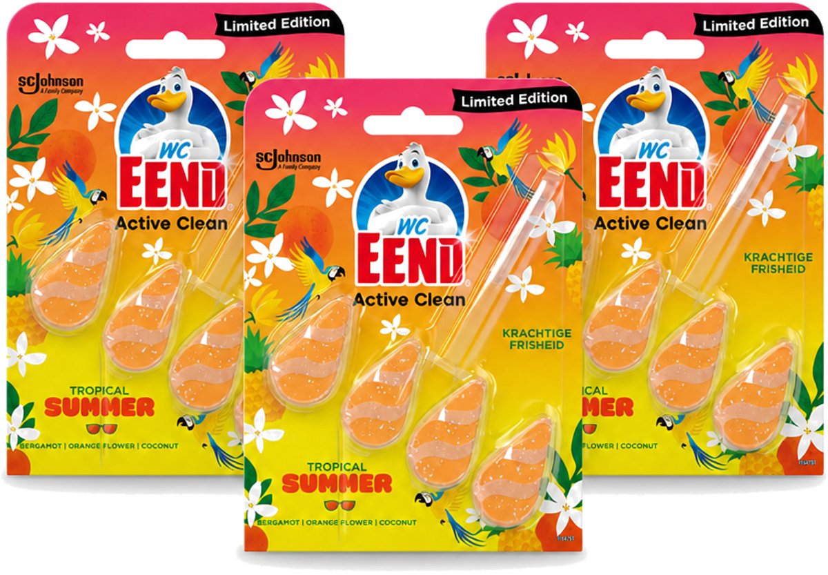 3 x WC Eend - Active Clean Tropical Summer - Toiletblok - Zomerse Frisheid - 38 gr - Voordeelverpakking - 3 stuks