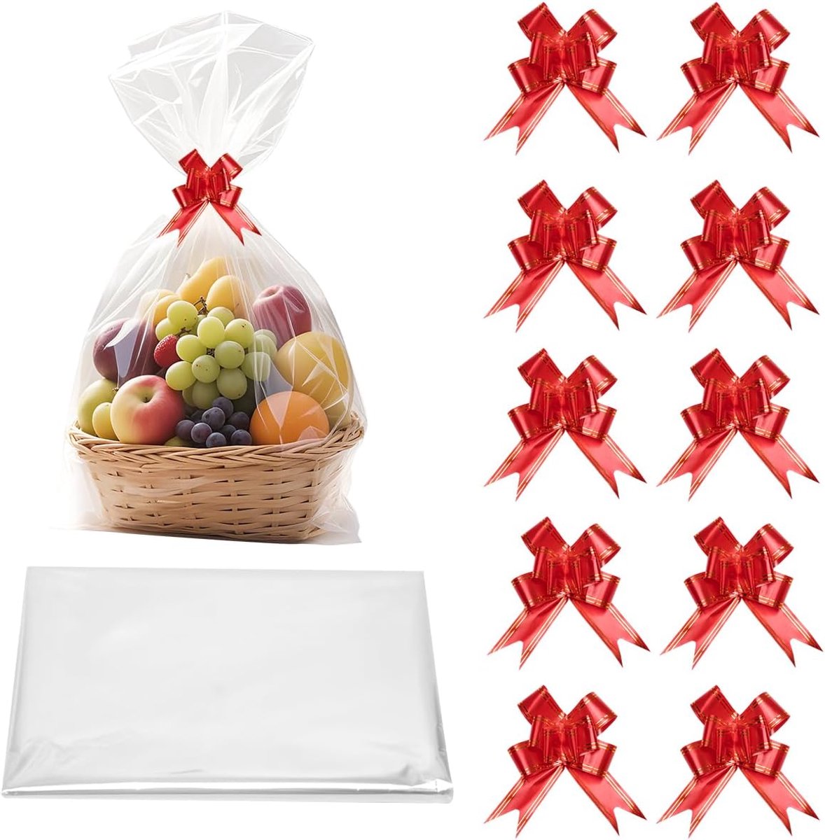 70 * 50 cm Pack van 10 cellofaan geschenkzakjes, doorzichtige verpakking schattige zakjes voor het maken van geschenkmanden (transparant)