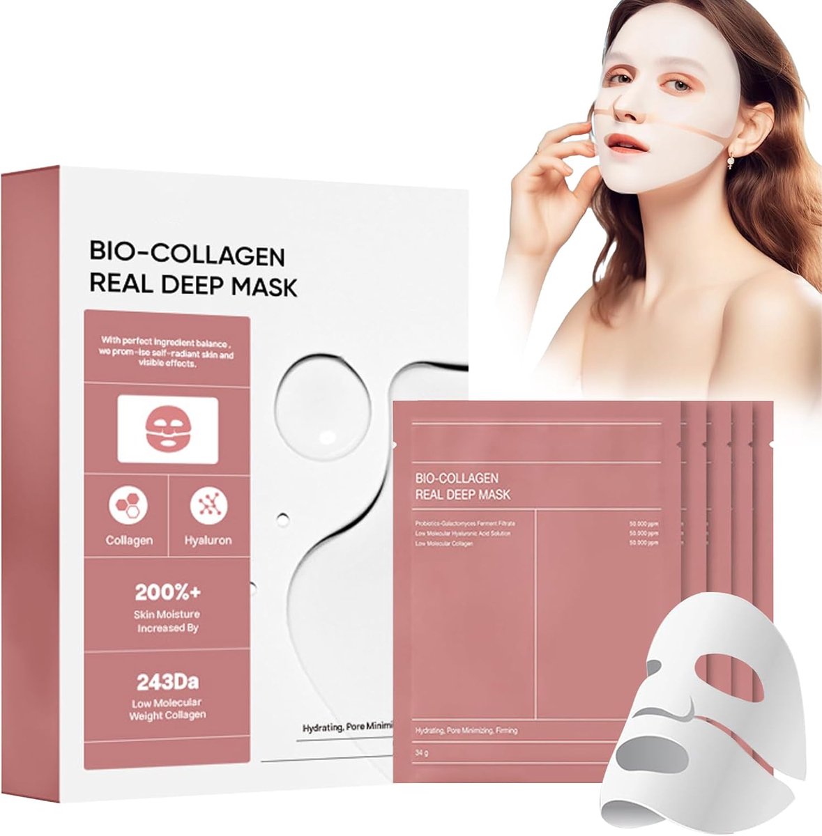 Collagen Real Deep Mask,Collagen Mask for Face Overnight,Anti-aging Kollagen Gezichtsmasker, Collageen Peel-off Masker, Anti-Falten Lifting Collageen Masker, Diepe Hydratatie, Anti-Rimpel