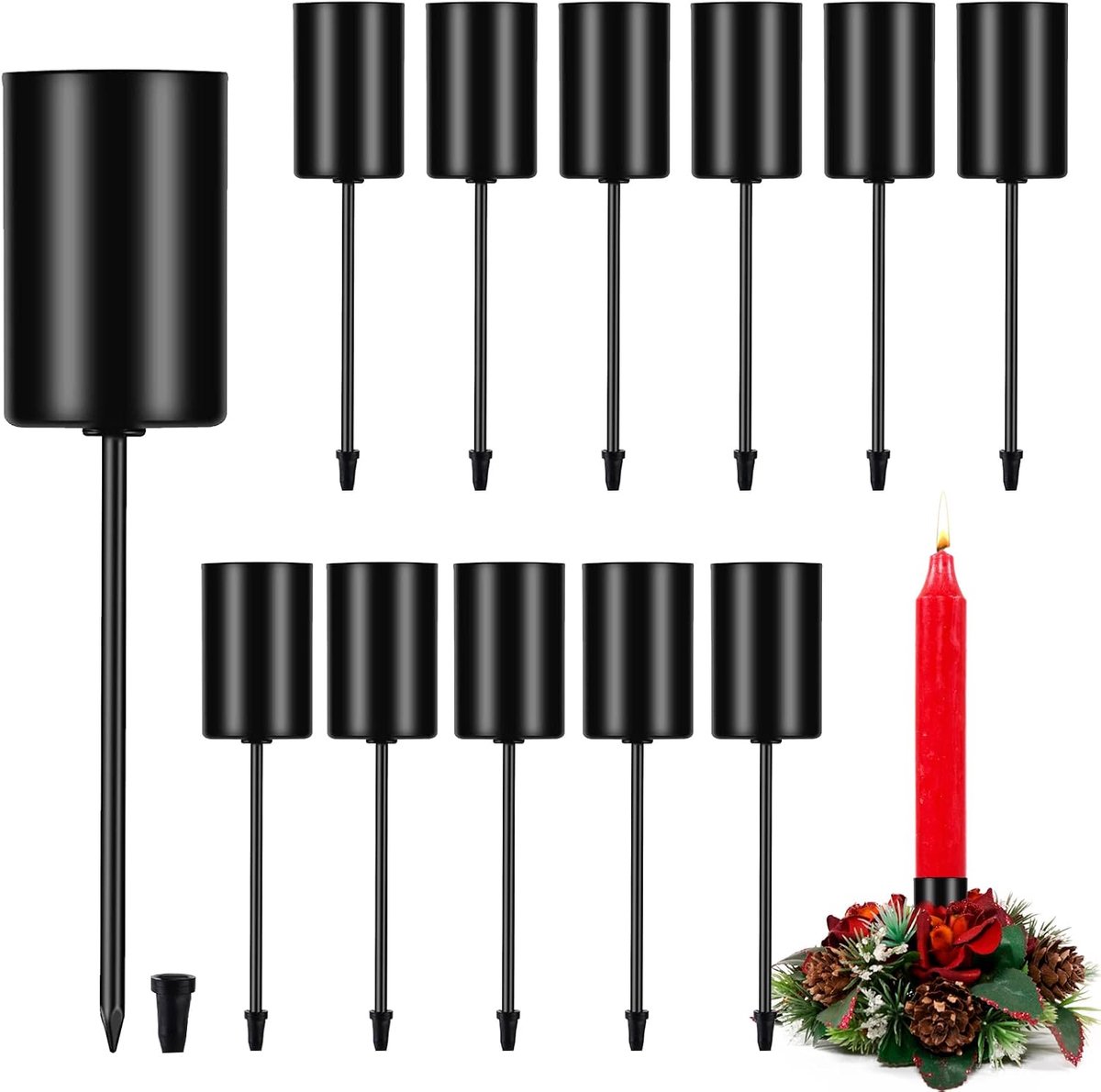 12 stuks kandelaars adventskrans - kandelaar staafkaarsen zwart met korte doorn, retro staafkaarsenhouder metaal voor stompkaarsen tafel decoratie adventsslinger kerstdecoratie