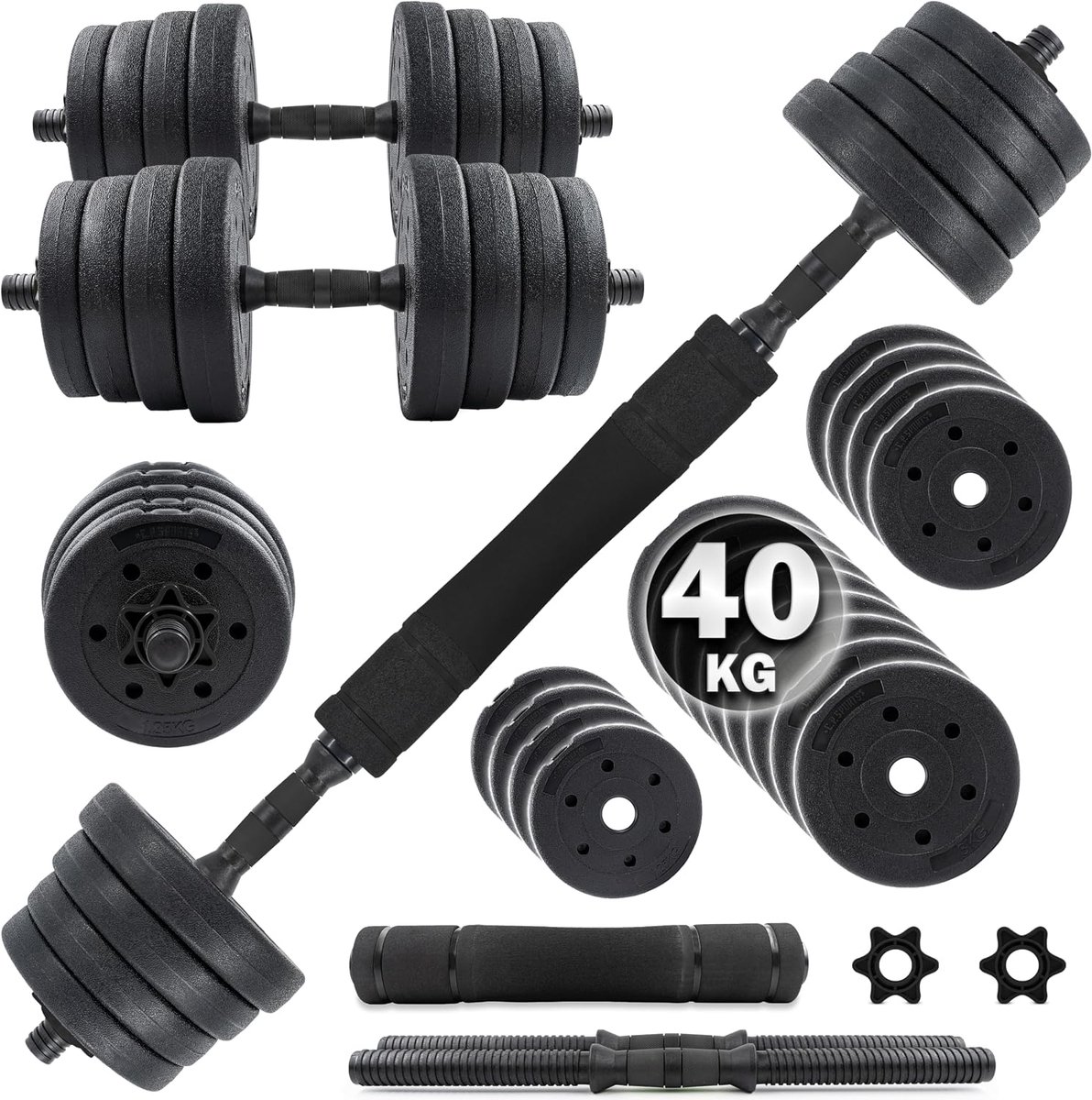 2in1 Dumbbell & Barbell Set 30kg / 40kg | Gewicht Schijven - Gewichten - Bars | Verstelbare Dumbbells voor Krachttraining, Fitness, Home Gym