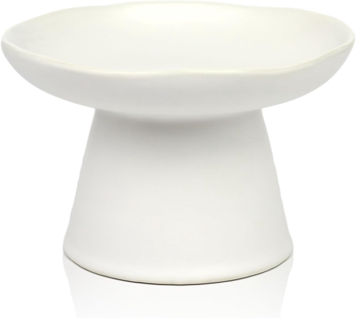 brede 15,5 cm verhoogde kattenvoerbak, ondiepe keramische verhoogde kattenvoerbak, anti-braken, stressvrij, snorhaar vermoeidheid, dierenvoer of waterbak, wit