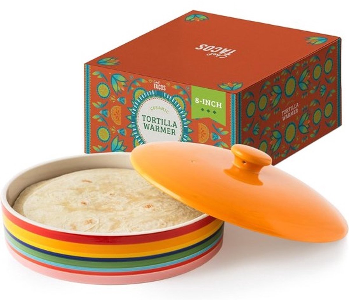 Keramische Tortillaverwarmer 8 inch - Magnetronbestendig met Deksel, Ideaal voor Warm Houden van Tortilla's