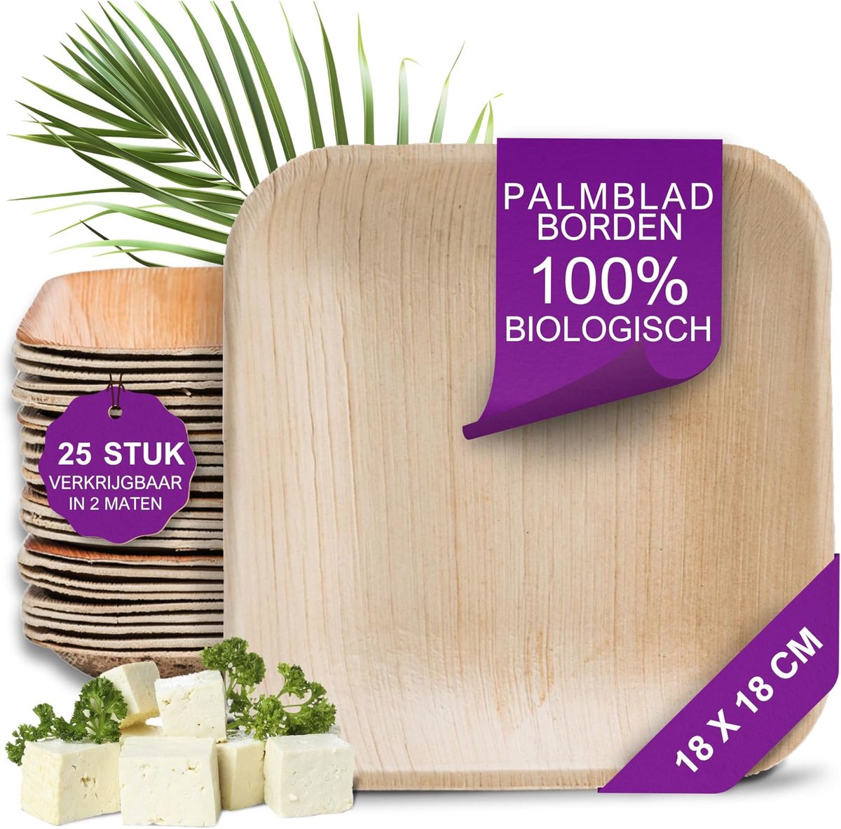 Palmblad Bord – 25x Vierkant Bord 18x18cm - Composteerbaar Eersteklas Wegwerp Servies - Milieuvriendelijke Wegwerp Borden - vergelijkbaar met Bamboe Bordjes