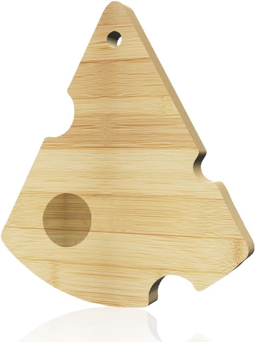 Kaasvormige houten snijplank voor keuken, decoratieve bamboe charcuterie, serveerplank met ophanggat voor kaas, fruit, verjaardag, housewarming, cadeau, 34 x 25 x 1,5 cm