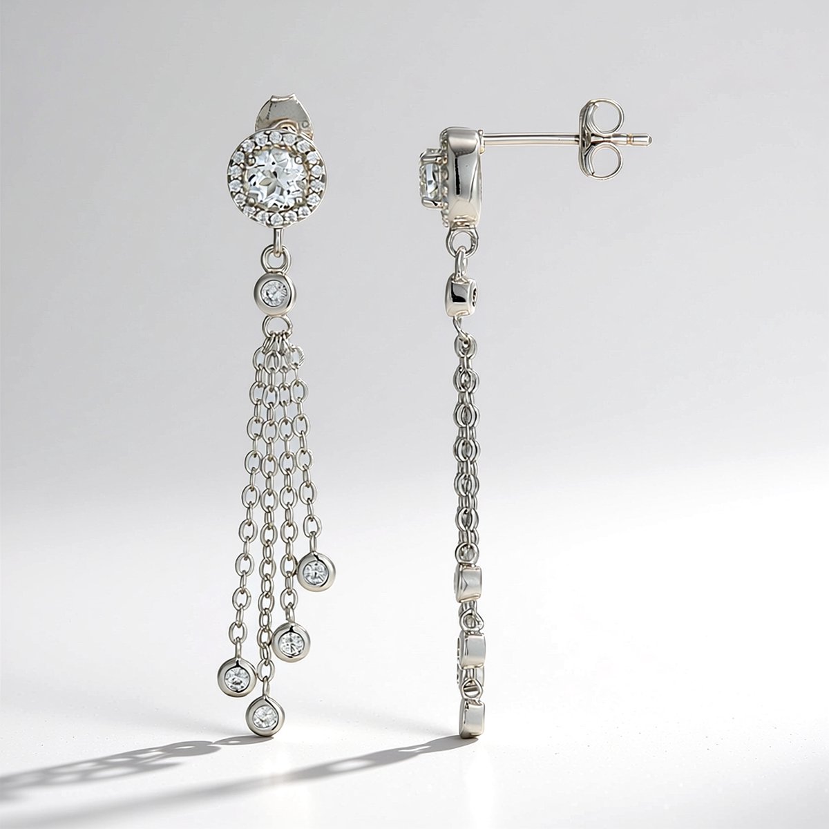 Cavill - Elegante Dames Hangoorbellen - 925 Sterling Zilver Gerhodineerd - Witte Topaas 0,462 ct & Zirkonia - Rond & Pave geslepen