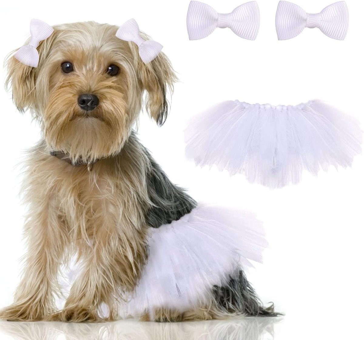Tutu Rok, 1 Pack Hond Bruiloft Tutu Jurk met 1 Stuk Honden Haar Boog Huisdier Tutus Tutus Voor Kleine Medium Honden Meisje, Wit