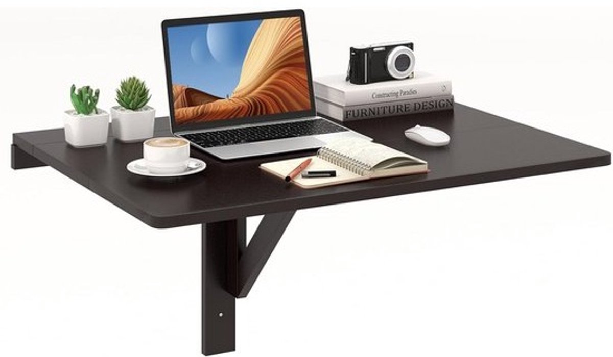 Opklapbare Wandtafel voor Binnen - Ruimtebesparend en Verstelbaar Vouwtafel voor Woonkamer of Eetkamer - MDF en Steigerhout Look