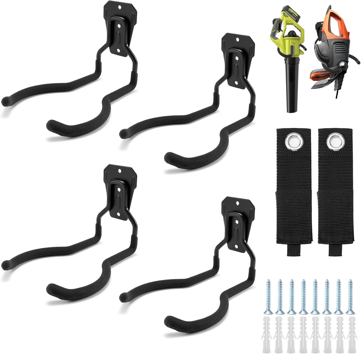 gereedschap voor tuingereedschap, onkruidvreter frame, snoertrimmer, wandhaken, garages-wandhaken, utility-houder-organizer en opslag (4 stuks) houdt tot 30 kg