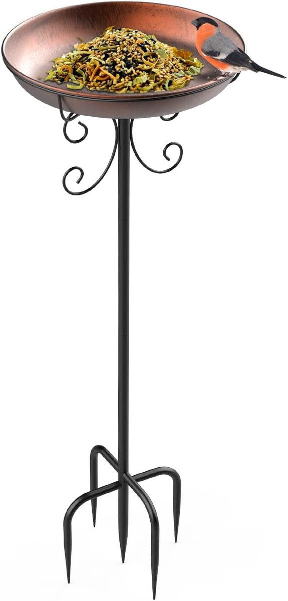 Vogelbad met standaard, diameter 30 x 90 cm, bronzen afwerking voor tuin en vogels