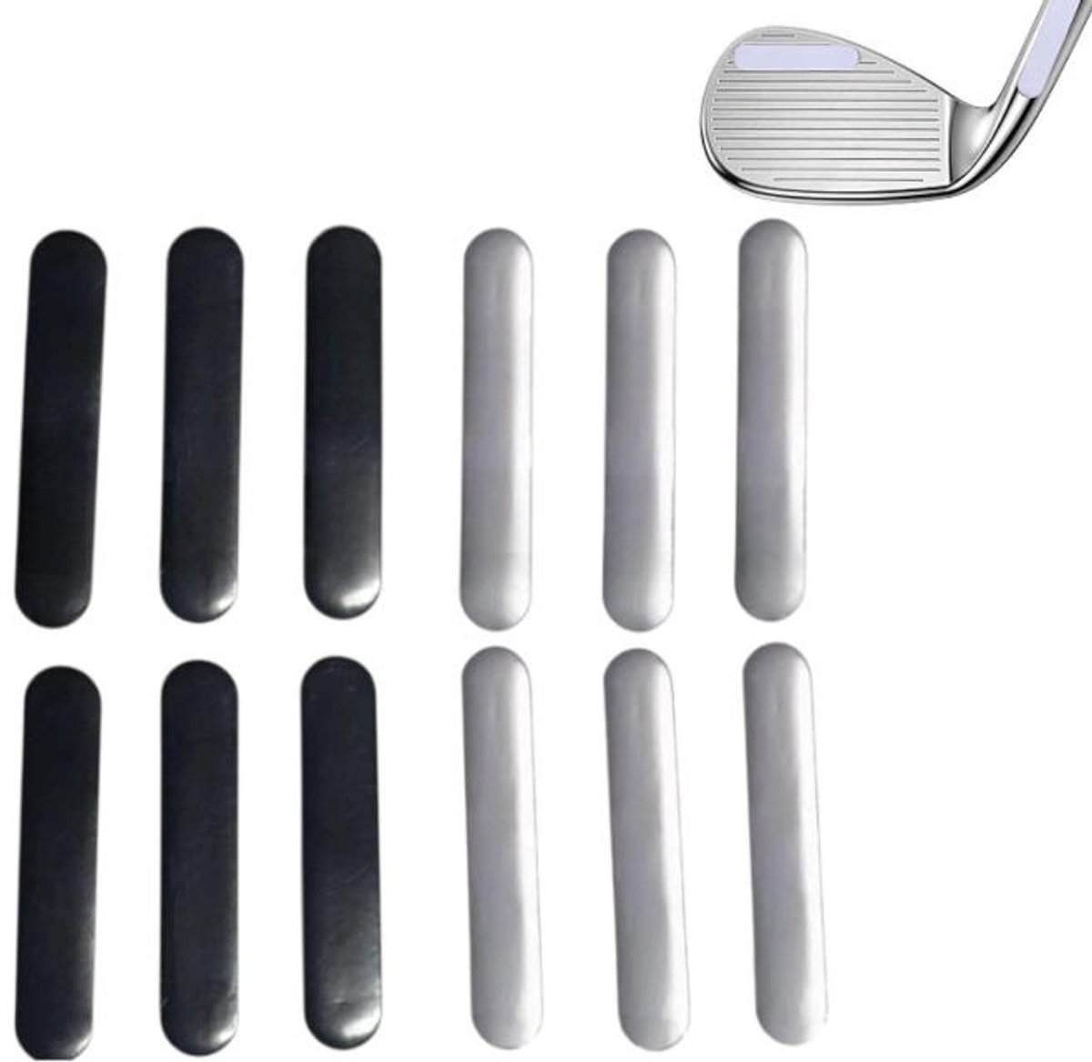 Golfloodstrips - Golfclubgewichten - Loodstrips - Racketgewichten - Zelfklevend - Voorgesneden loodstrips voor het verzwaren van de golfclubkop - Ook geschikt voor pickleball-, tennis - 6 zilver + 6 zwart