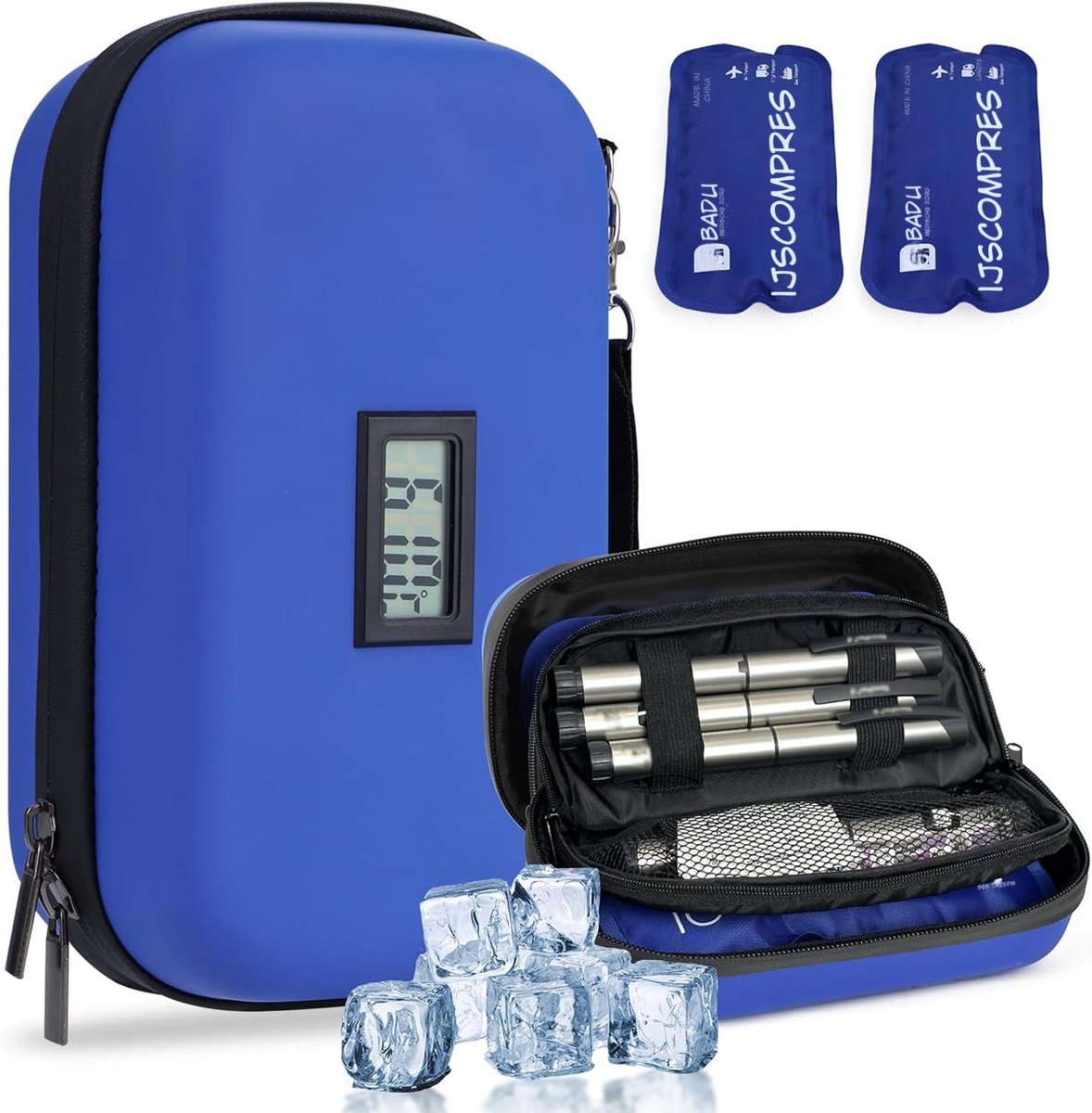 Kavora Insuline Koeltas - Draagbare Geïsoleerde Koeltas - Geïsoleerde Koeltas voor Diabetici met Thermometer - Blauw - 21cm x 13cm x 8cm