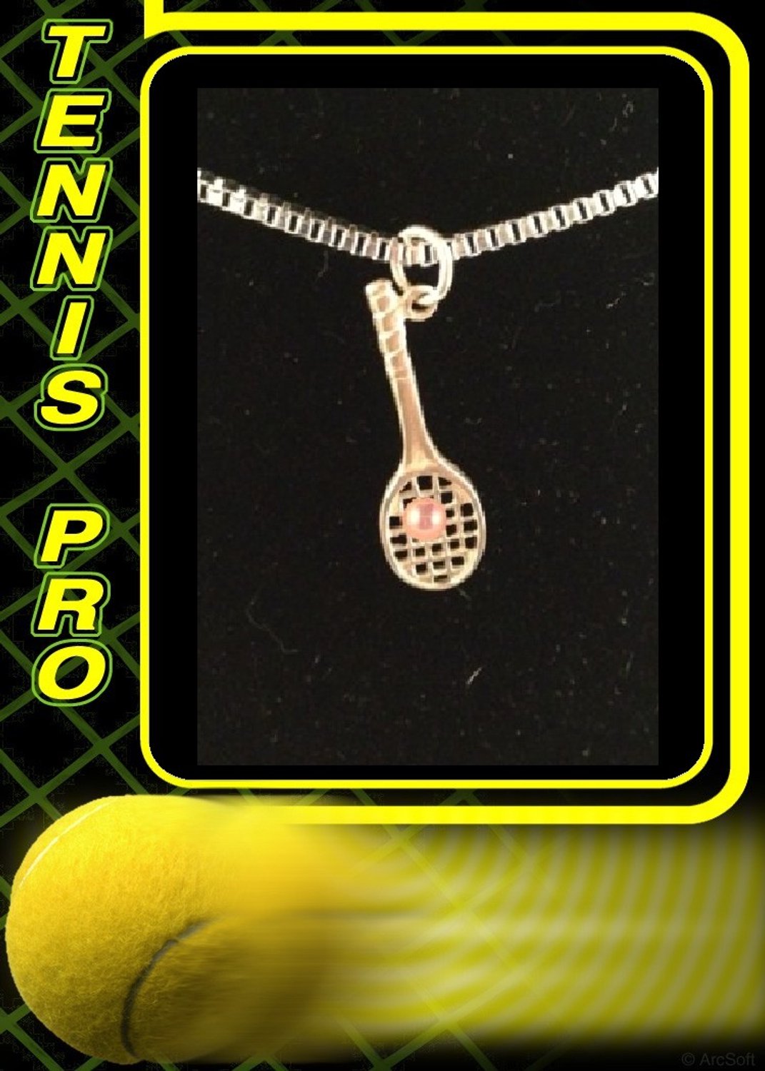 Hetty'S - Sportieve hanger - tennis racket met parel - Maat 29 X 19 mm- Collier van 925 zilver is 42 cm