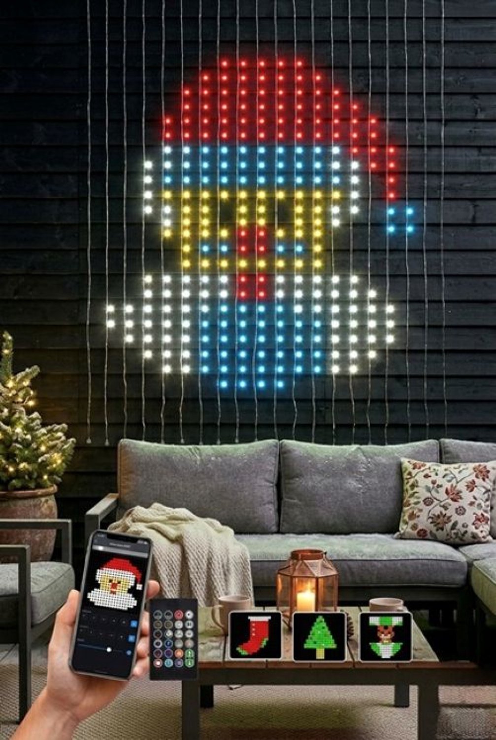 X-Mas Smart LED lichtgordijn eigen patronen en motiven - 200 x 200 cm - 400 RGB LED - met App functie