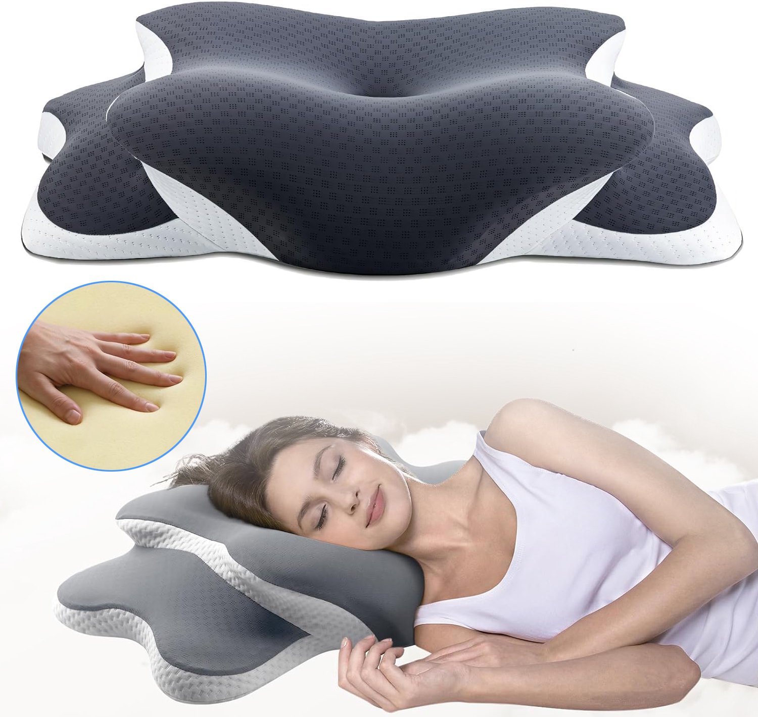 Traagschuimkussen - Neksteunkussens Voor Pijnverlichting - Ergonomisch Nekkussen - Hoofdkussens Met Afneembare Hoes